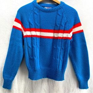 Vintage 80s Cherry Stix Limited Women’s Red White Blue Knit Preppy Sweater Sz M
